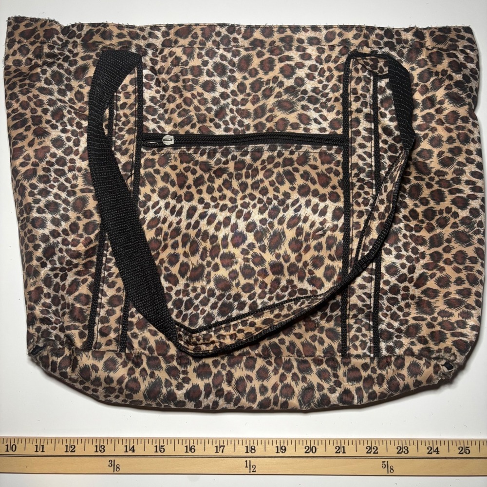 Leopard Print Zippered Tote Bag Animal Pattern Shoulder Bag Brown Black